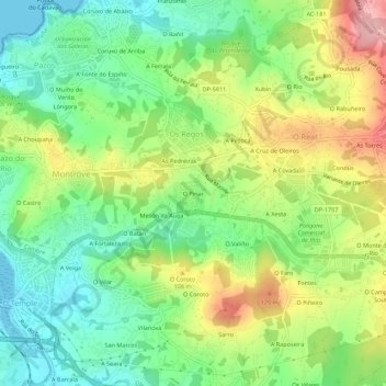 Mappa topografica O Pinar, altitudine, rilievo