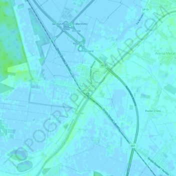 Mappa topografica Migliarino Pisano, altitudine, rilievo