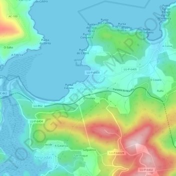 Mappa topografica O Vicedo, altitudine, rilievo