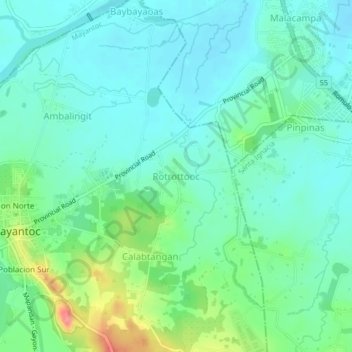 Mappa topografica Rotrottooc, altitudine, rilievo