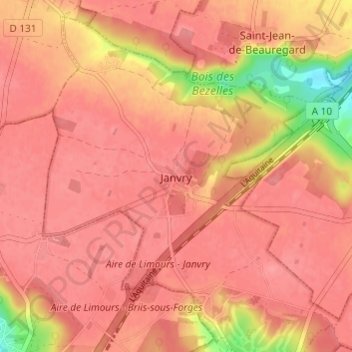 Mappa topografica Janvry, altitudine, rilievo