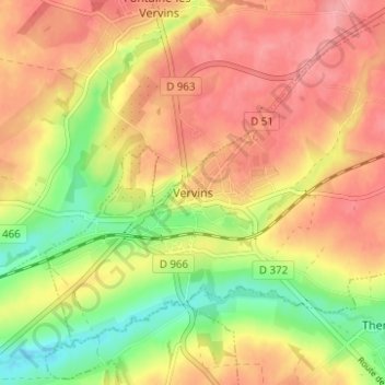 Mappa topografica Vervins, altitudine, rilievo