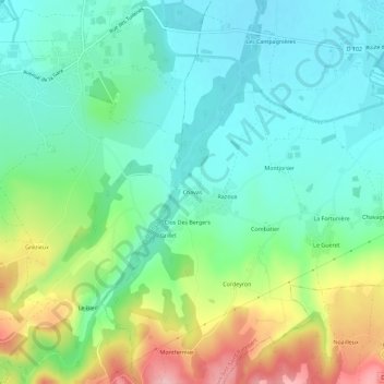 Mappa topografica Chavas, altitudine, rilievo