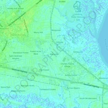 Mappa topografica Maryville, altitudine, rilievo