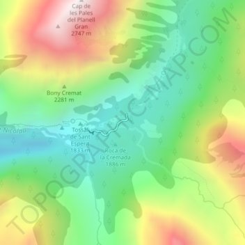 Mappa topografica Aigüestortes, altitudine, rilievo