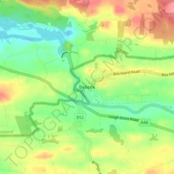 Mappa topografica Belleek, altitudine, rilievo