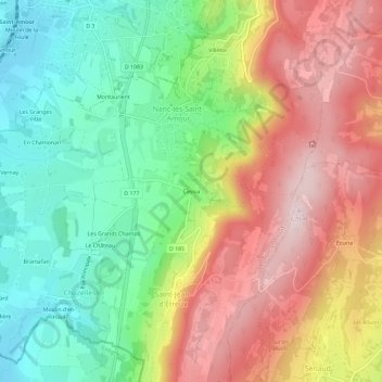 Mappa topografica Cessia, altitudine, rilievo