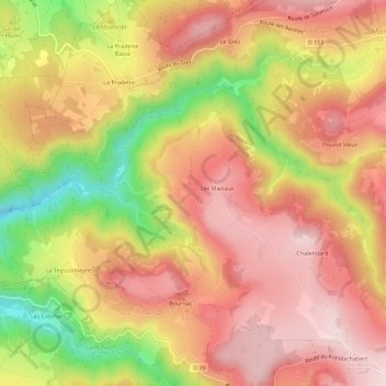 Mappa topografica Bigorre, altitudine, rilievo