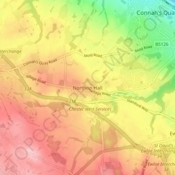 Mappa topografica Northop Hall, altitudine, rilievo