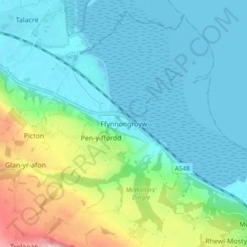 Mappa topografica Ffynnongroyw, altitudine, rilievo