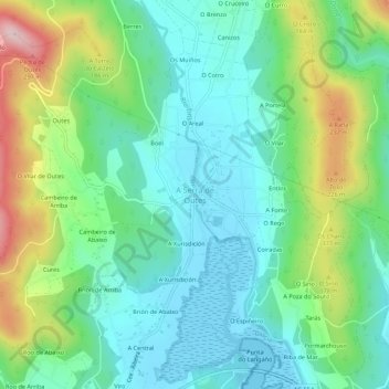 Mappa topografica A Serra de Outes, altitudine, rilievo