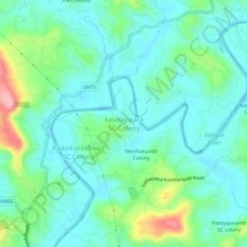 Mappa topografica kavalappara SC Colony, altitudine, rilievo