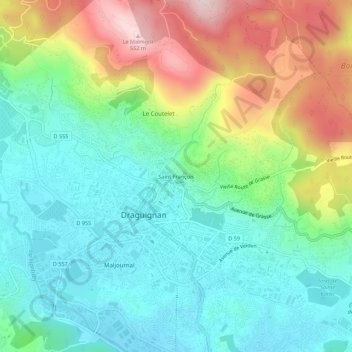 Mappa topografica Saint François, altitudine, rilievo