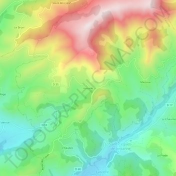 Mappa topografica Houade, altitudine, rilievo