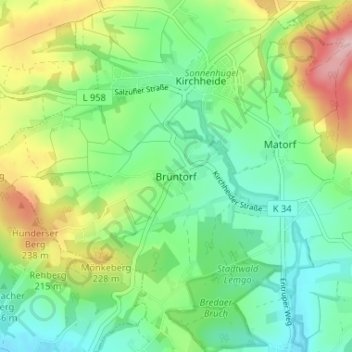 Mappa topografica Brüntorf, altitudine, rilievo