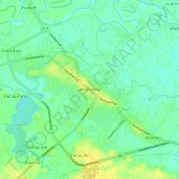 Mappa topografica Maha Sarakham, altitudine, rilievo