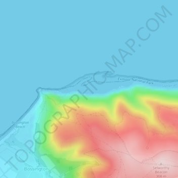 Mappa topografica Selworthy Sand, altitudine, rilievo