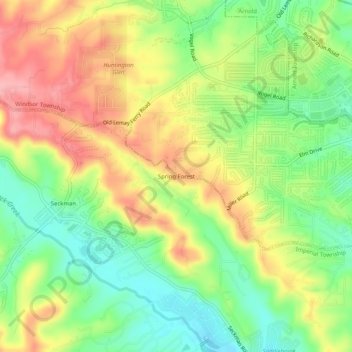 Mappa topografica Spring Forest, altitudine, rilievo