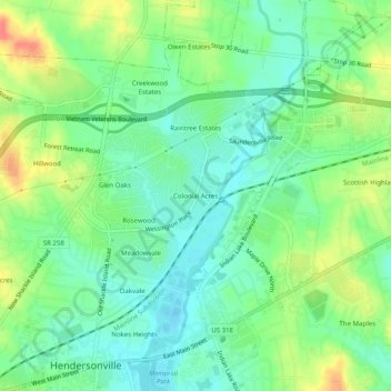 Mappa topografica Colonial Acres, altitudine, rilievo