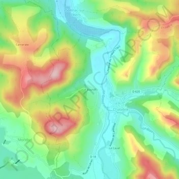 Mappa topografica Le Bourdil, altitudine, rilievo