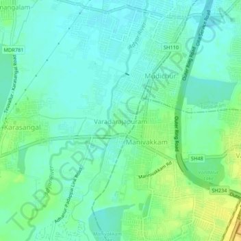 Mappa topografica Varadarajapuram, altitudine, rilievo