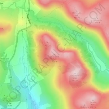 Mappa topografica Ashstead Fell, altitudine, rilievo