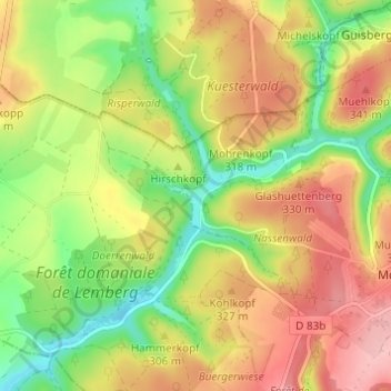 Mappa topografica Metschbruck, altitudine, rilievo