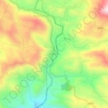 Mappa topografica Ellakkal, altitudine, rilievo