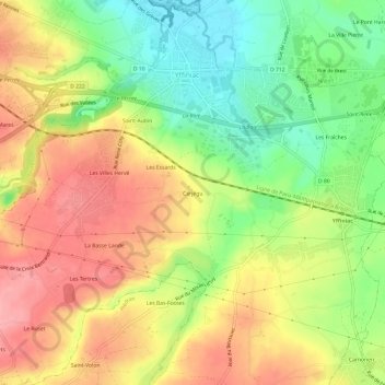 Mappa topografica Carjégu, altitudine, rilievo