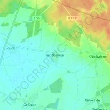 Mappa topografica Großbahren, altitudine, rilievo