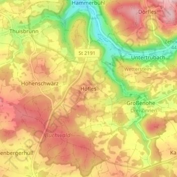 Mappa topografica Höfles, altitudine, rilievo