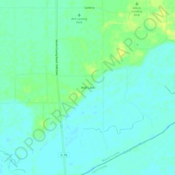Mappa topografica Wolf Lake, altitudine, rilievo