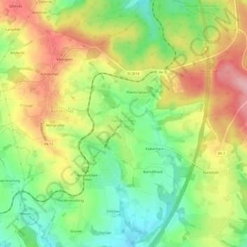 Mappa topografica Neukirchen am Inn, altitudine, rilievo