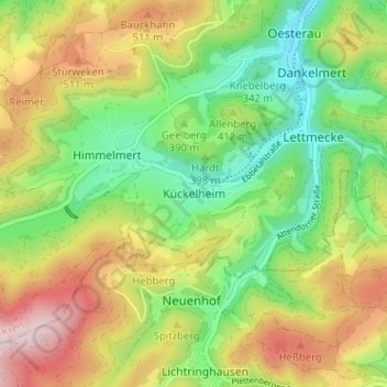 Mappa topografica Kückelheim, altitudine, rilievo