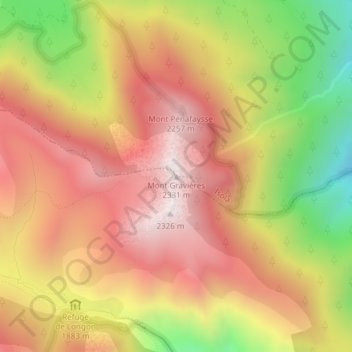 Mappa topografica Mont Gravières, altitudine, rilievo