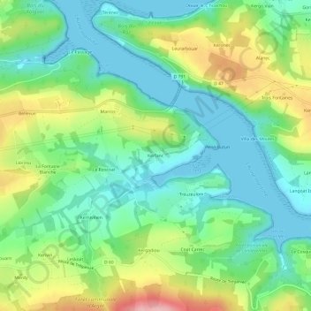 Mappa topografica Kerfanc, altitudine, rilievo