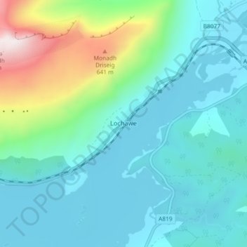 Mappa topografica Lochawe, altitudine, rilievo