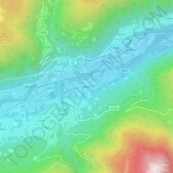 Mappa topografica Saone, altitudine, rilievo
