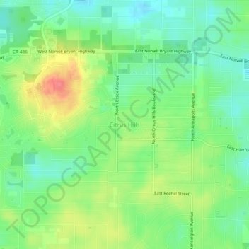 Mappa topografica Citrus Hills, altitudine, rilievo