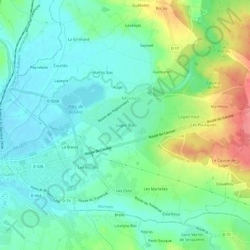Mappa topografica Lugan Bas, altitudine, rilievo