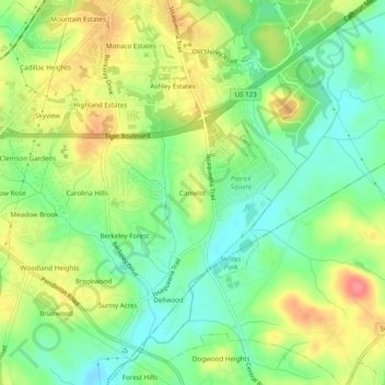 Mappa topografica Camelot, altitudine, rilievo