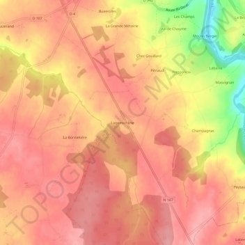 Mappa topografica Lagemichêne, altitudine, rilievo