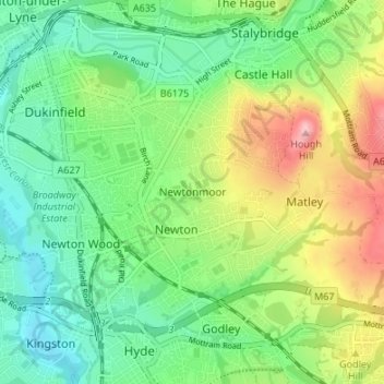 Mappa topografica Newtonmoor, altitudine, rilievo
