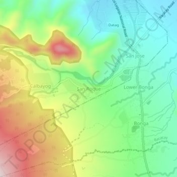 Mappa topografica San Roque, altitudine, rilievo