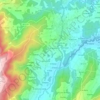 Mappa topografica Fócanos, altitudine, rilievo