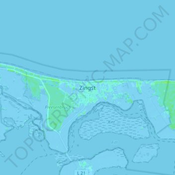 Mappa topografica Zingst, altitudine, rilievo