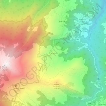 Mappa topografica Coriano, altitudine, rilievo