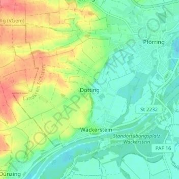 Mappa topografica Dötting, altitudine, rilievo