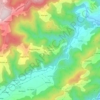 Mappa topografica El Caliero, altitudine, rilievo