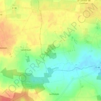 Mappa topografica Landier de sur le Rocher, altitudine, rilievo